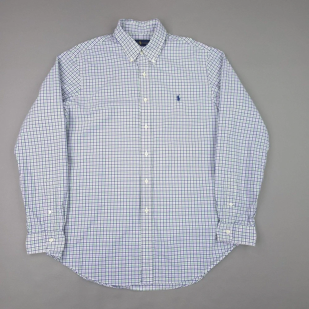 Ralph Lauren Shirt Mens Large Blue Green Check Long Sleeve Button Down Cotton